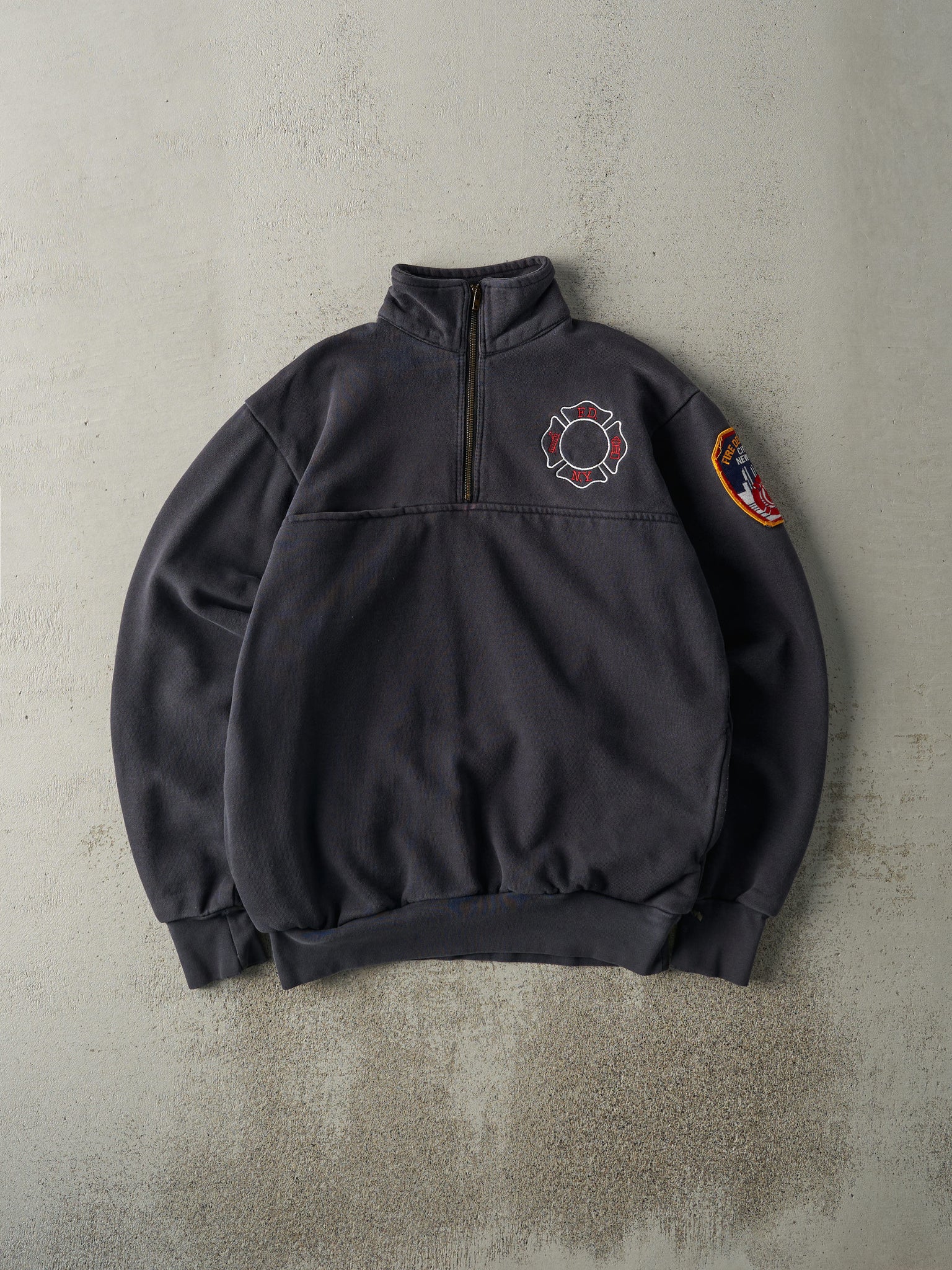 Vintage 90s Navy Blue New York Fire Department Quarter Zip Sweatshirt (M/L)