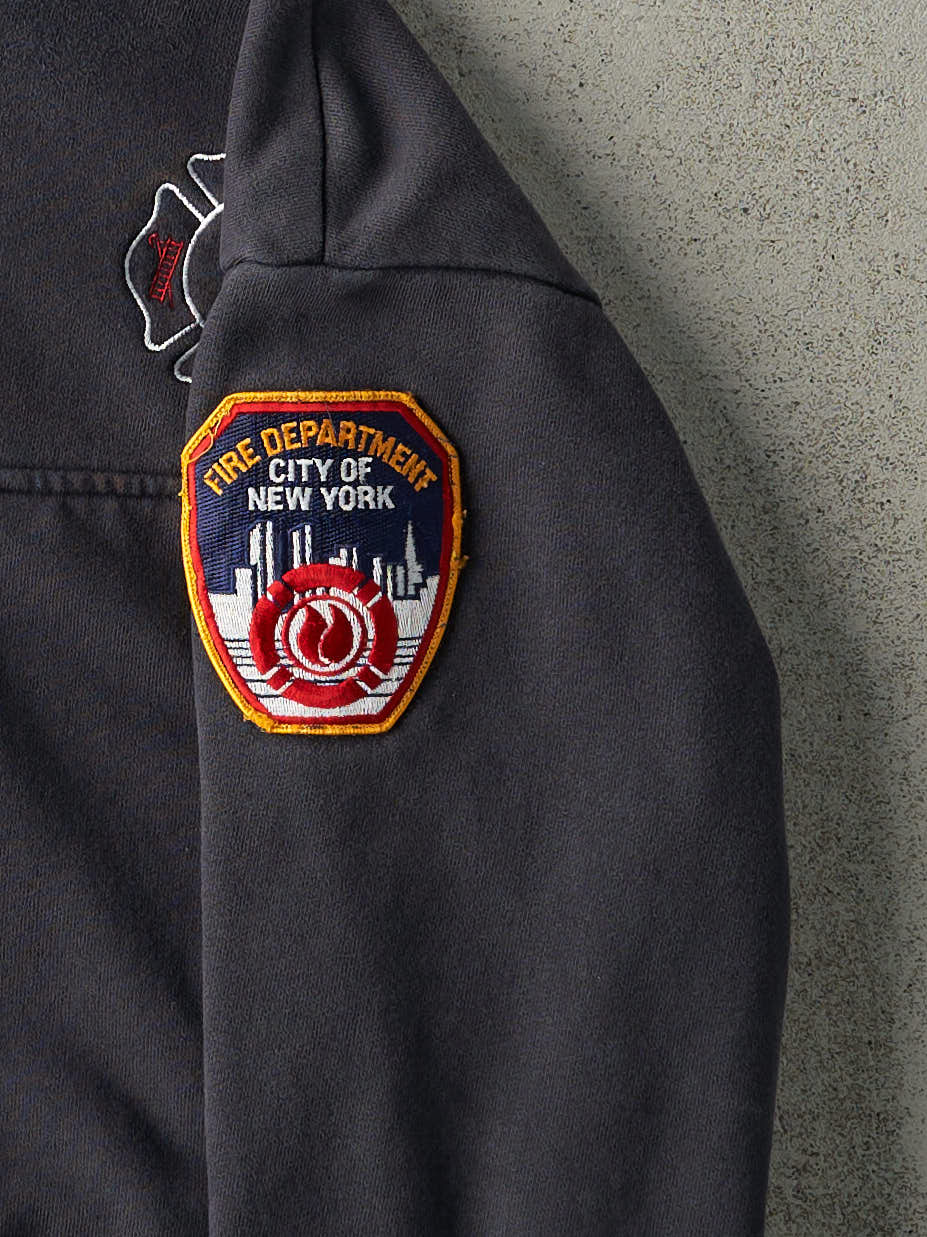 Vintage 90s Navy Blue New York Fire Department Quarter Zip Sweatshirt (M/L)