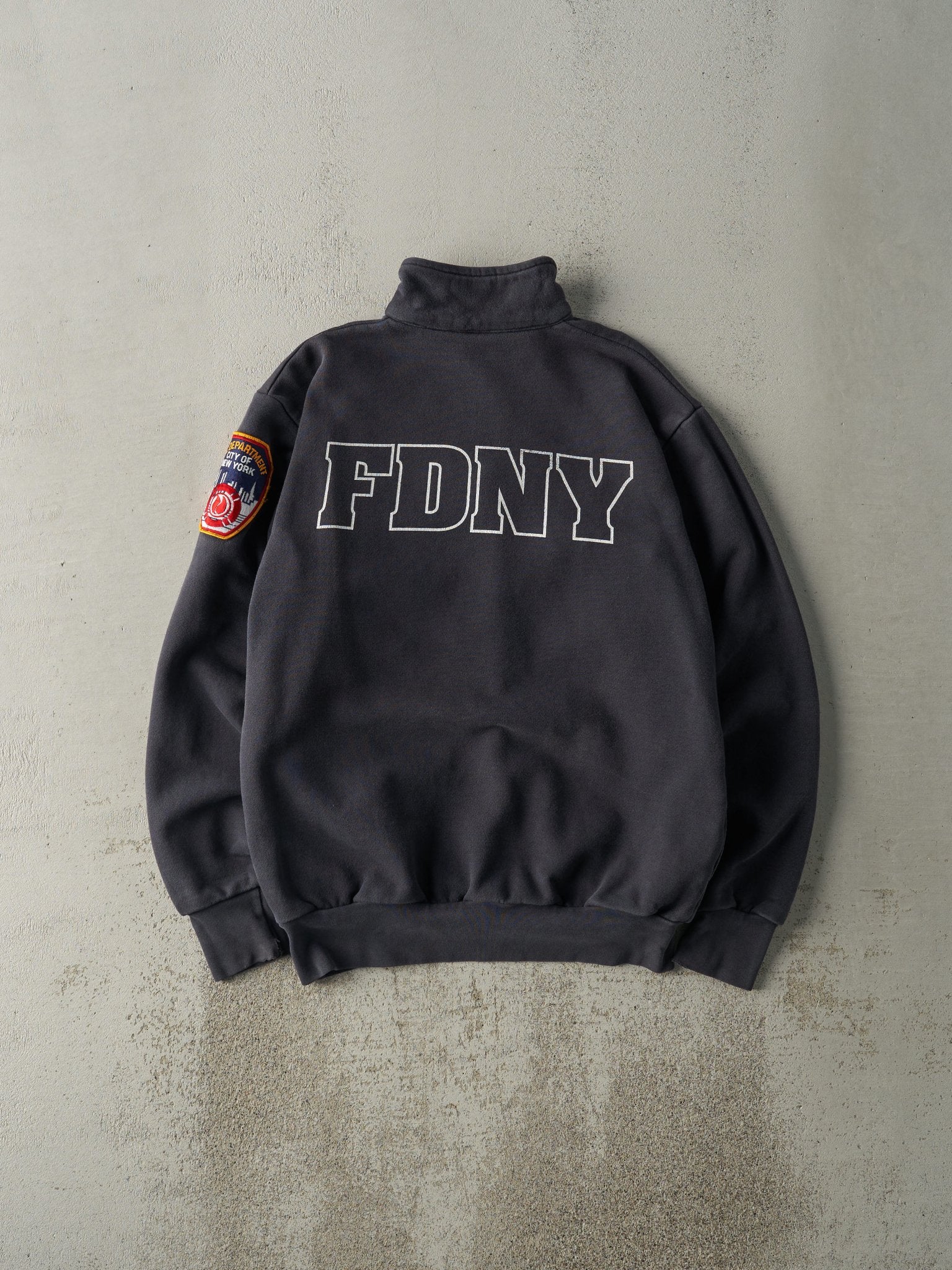 Vintage 90s Navy Blue New York Fire Department Quarter Zip Sweatshirt (M/L)