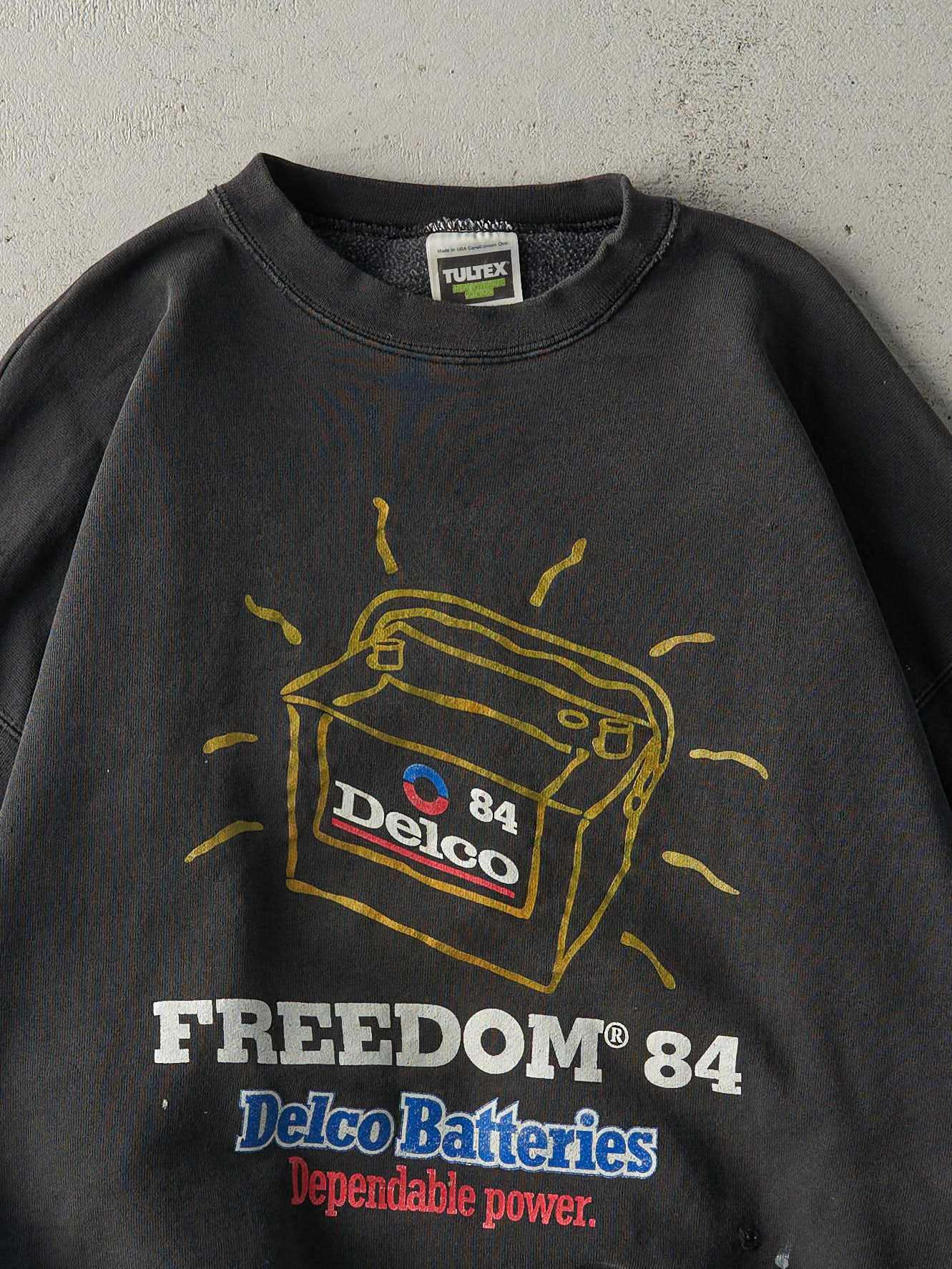 Vintage 90s Faded Black Delco Batteries Crewneck (L)