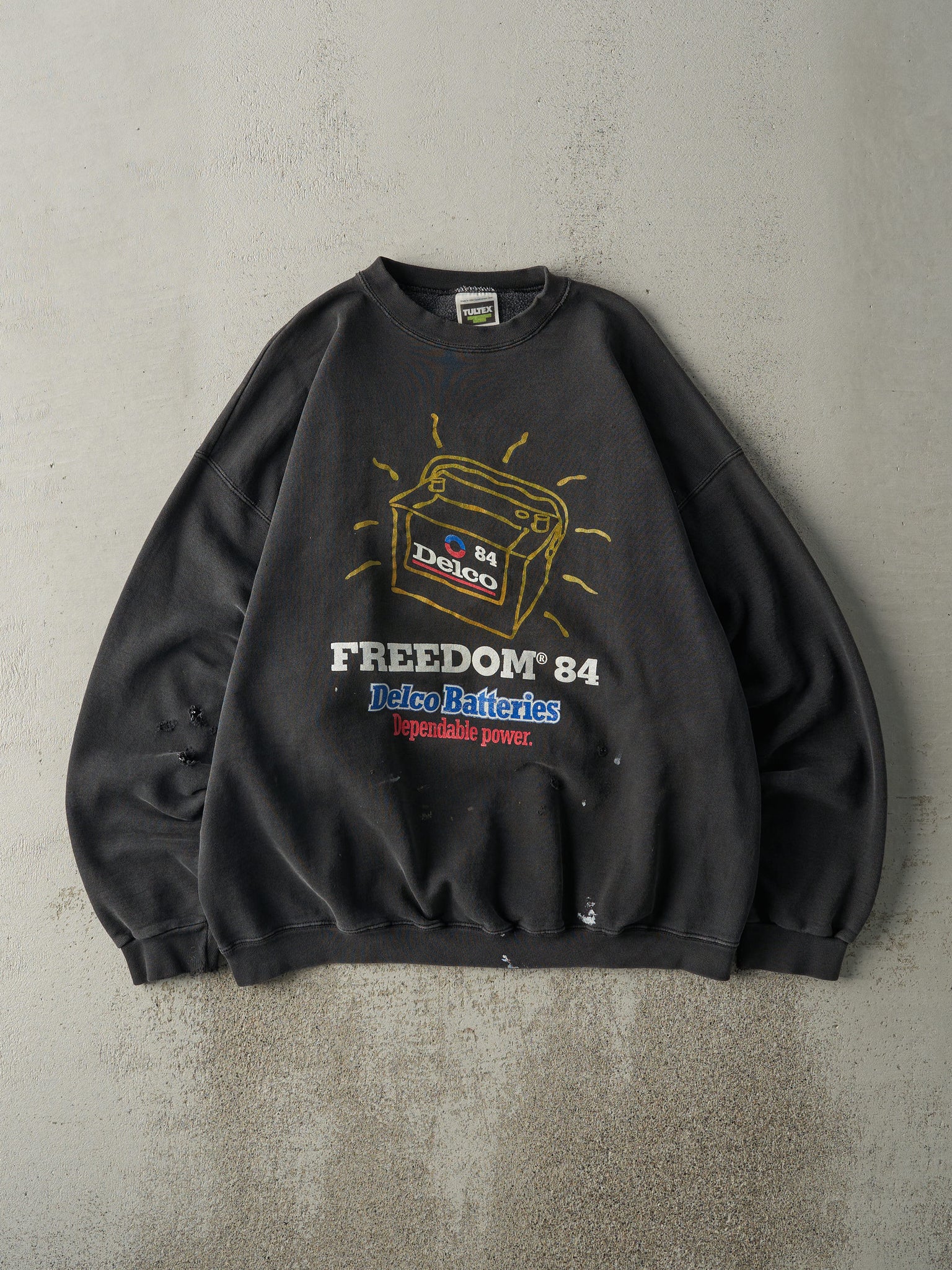 Vintage 90s Faded Black Delco Batteries Crewneck (L)