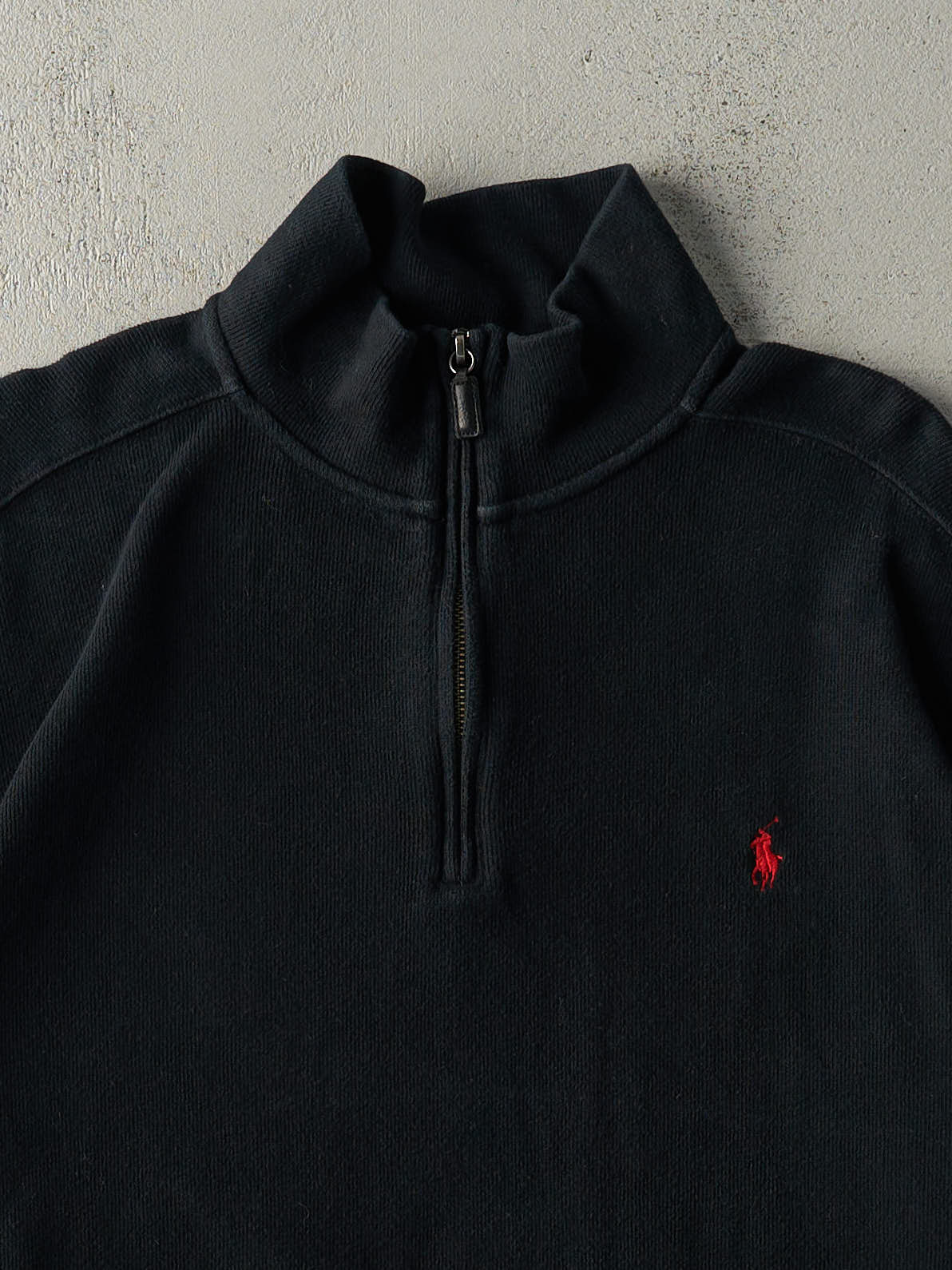 Vintage  Black Polo Ralph Lauren Embroidered Thermal Quarter Zip (XL)