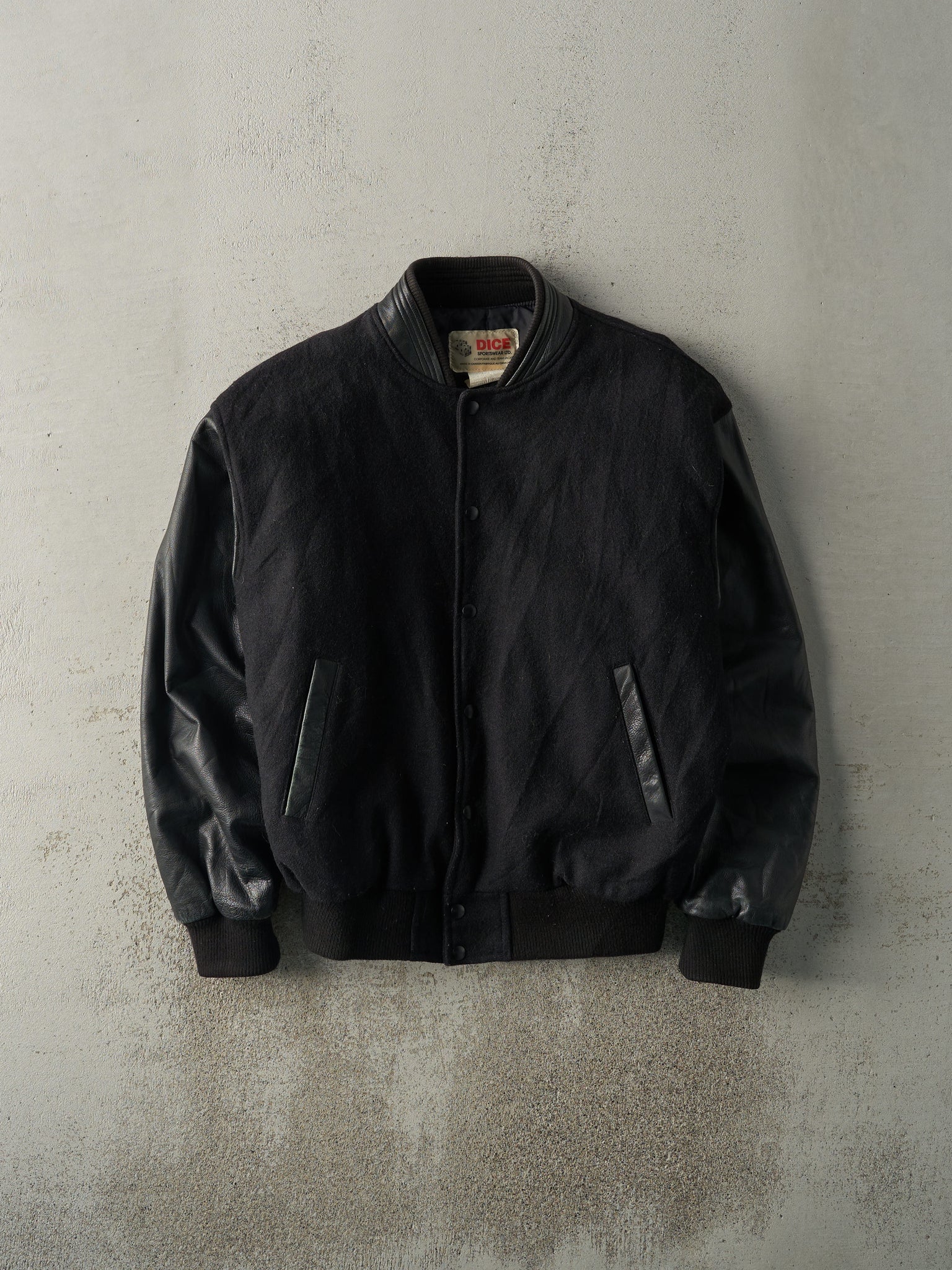 Vintage 90s Black Blank Varsity Jacket (M/L)