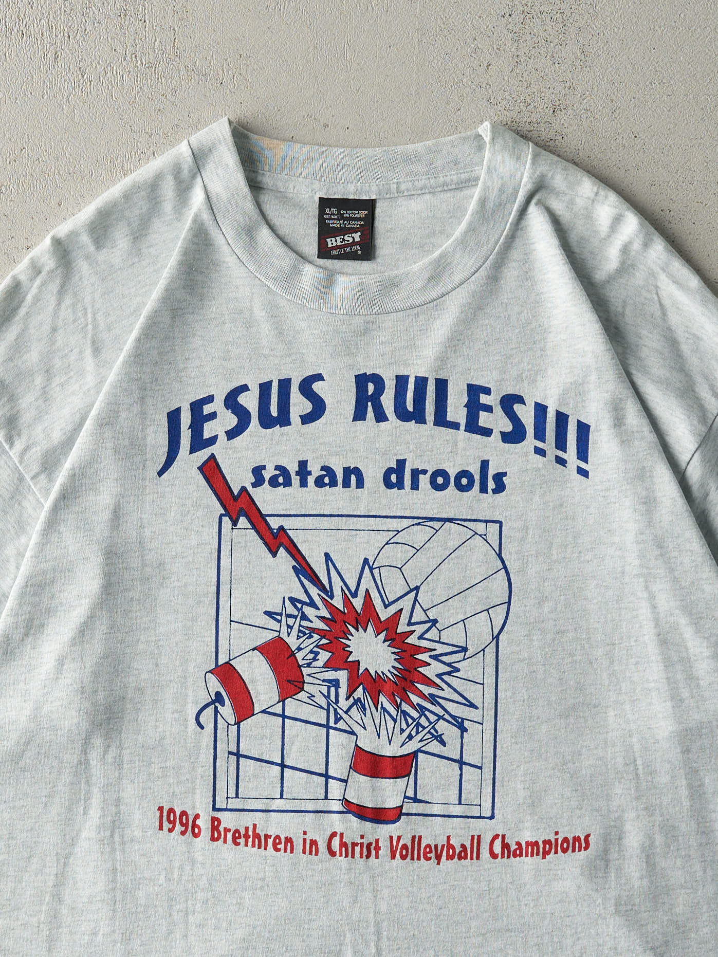 Vintage 96' Heather Grey "Jesus Rules" Single Stitch Tee (L/XL)