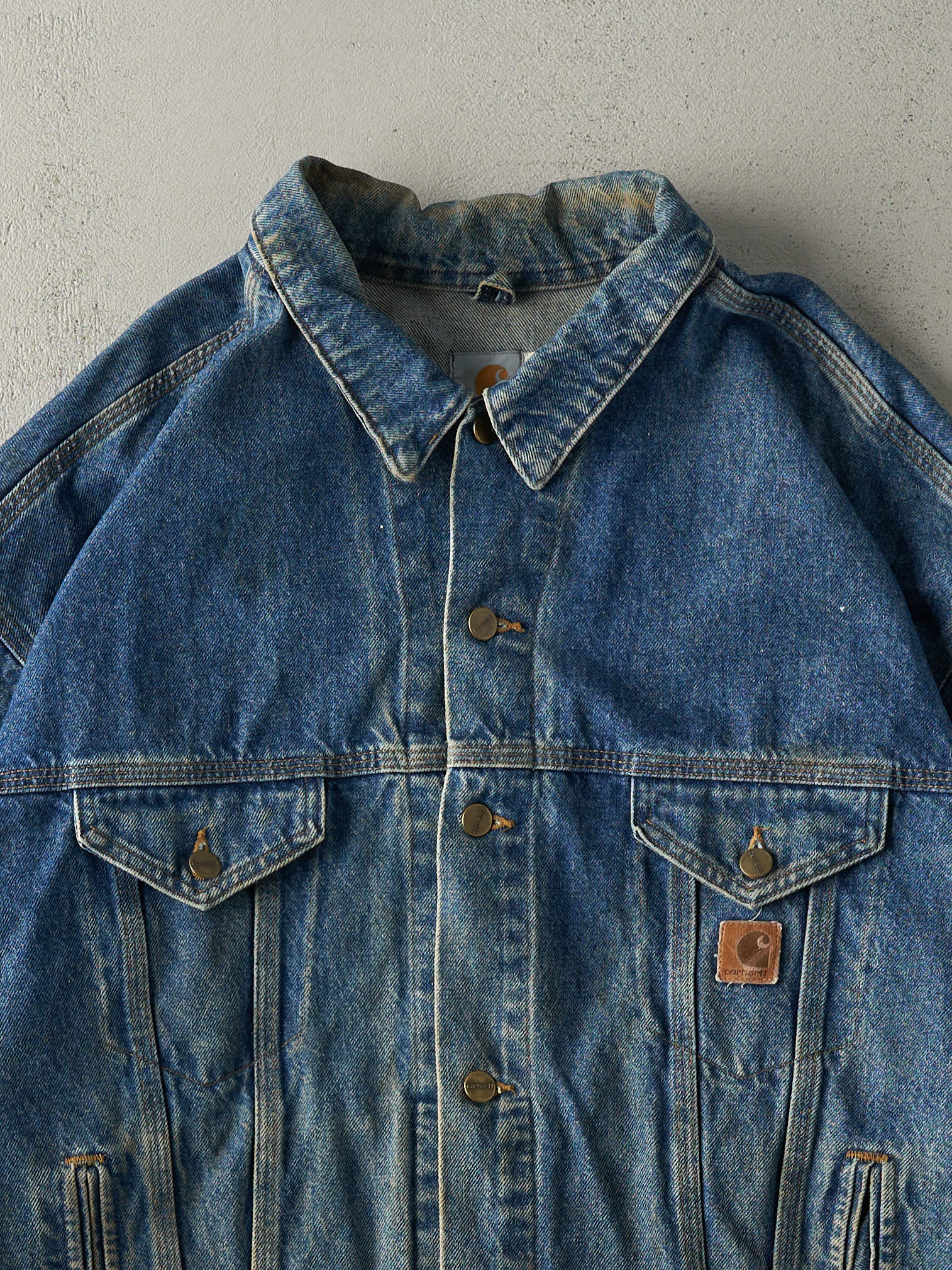 Vintage 90s Mid Wash Carhartt Trucker Denim Jacket (XXL)