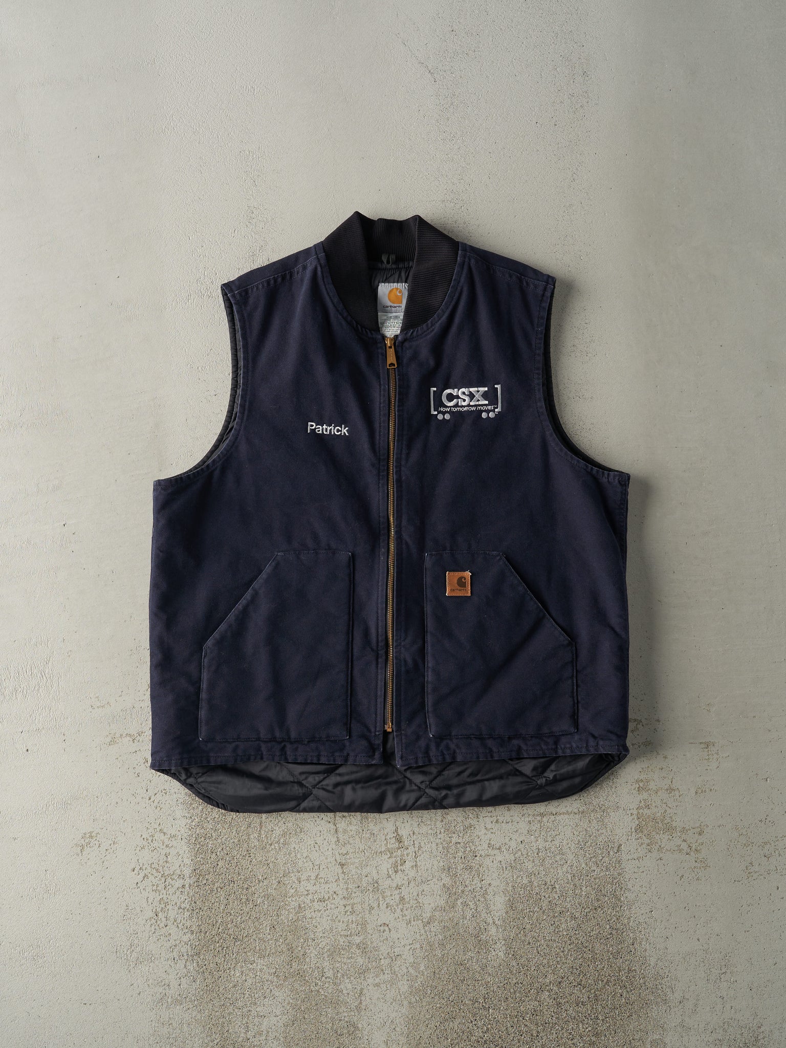 Vintage Y2K Navy Blue Embroidered Carhartt Vest (L)