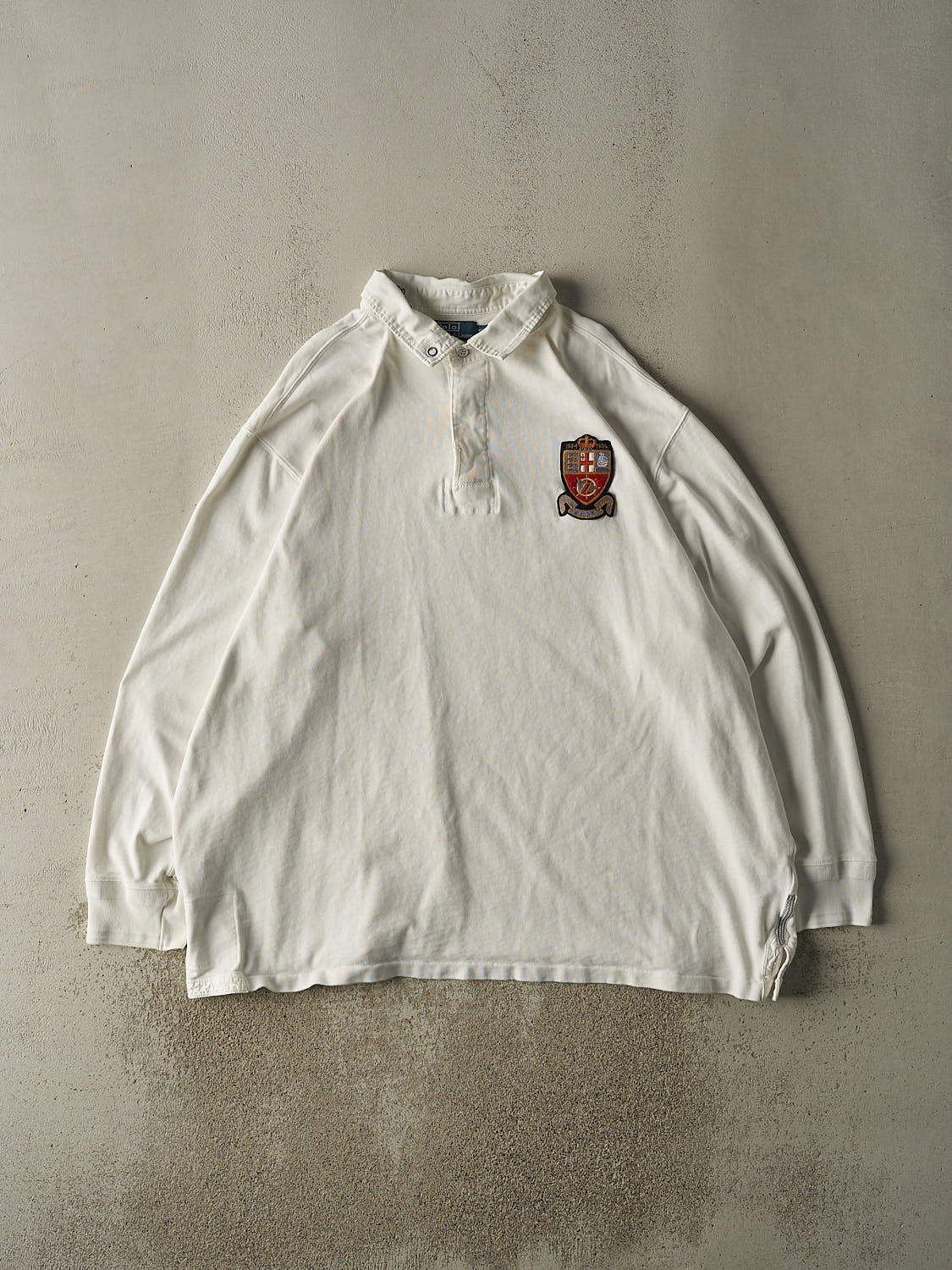 Vintage 90s White Polo Ralph Lauren Embroidered Rugby Long Sleeve (XXXXL)