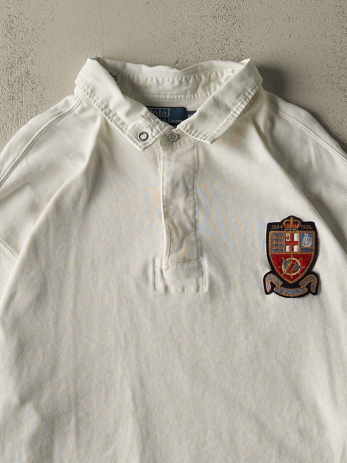 Vintage 90s White Polo Ralph Lauren Embroidered Rugby Long Sleeve (XXXXL)
