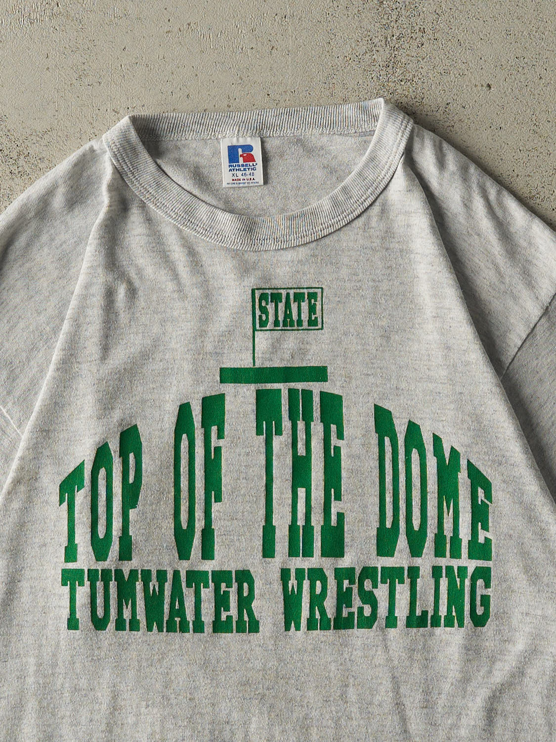 Vintage 80s Heather Grey Tumwater Wrestling Single Stitch Tee (L)