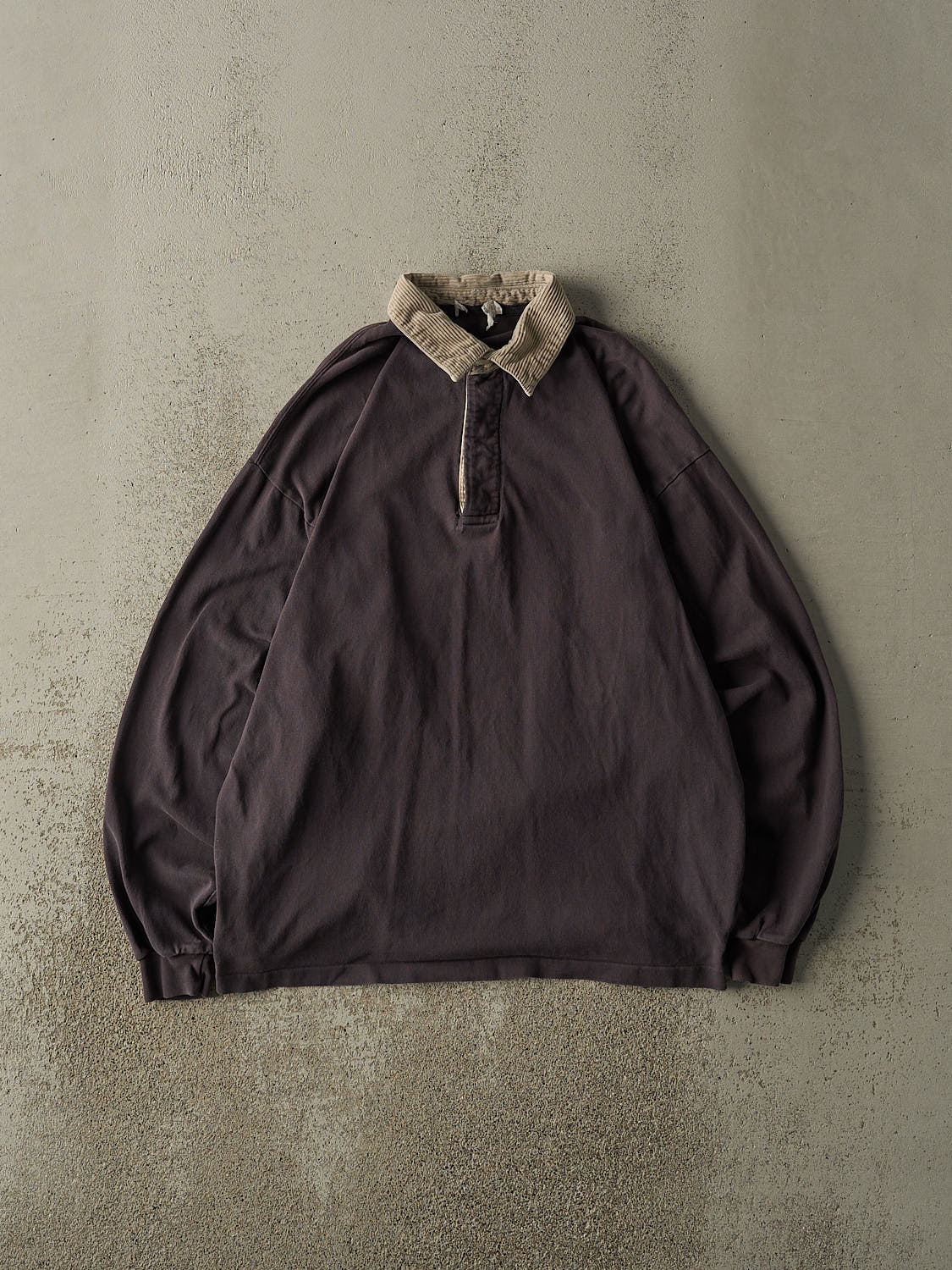 Vintage 90s Charcoal Grey Quarter Button Long Sleeve (L/XL)