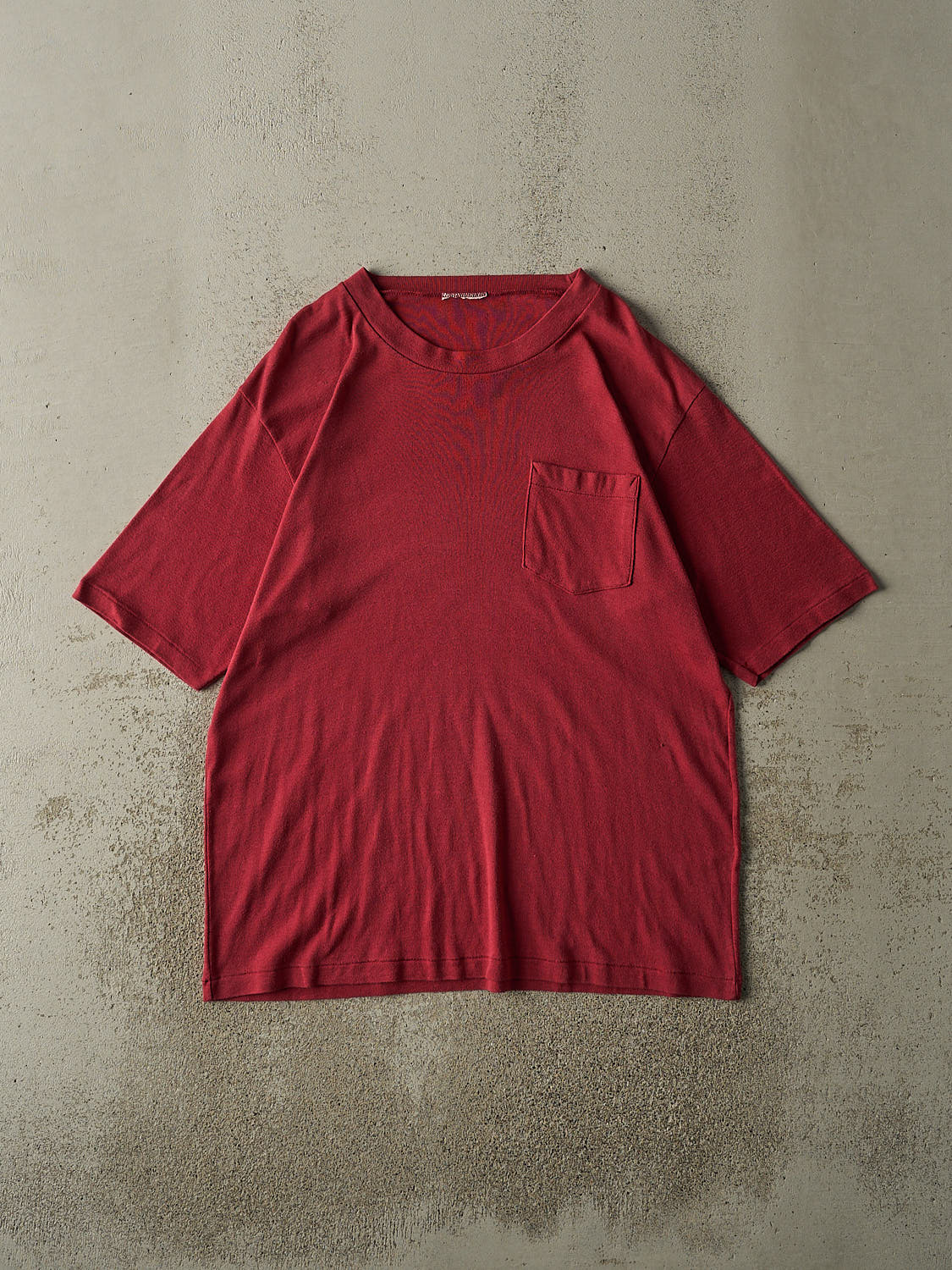 Vintage 80s Burgundy Blank Single Stitch Pocket Tee (XL)