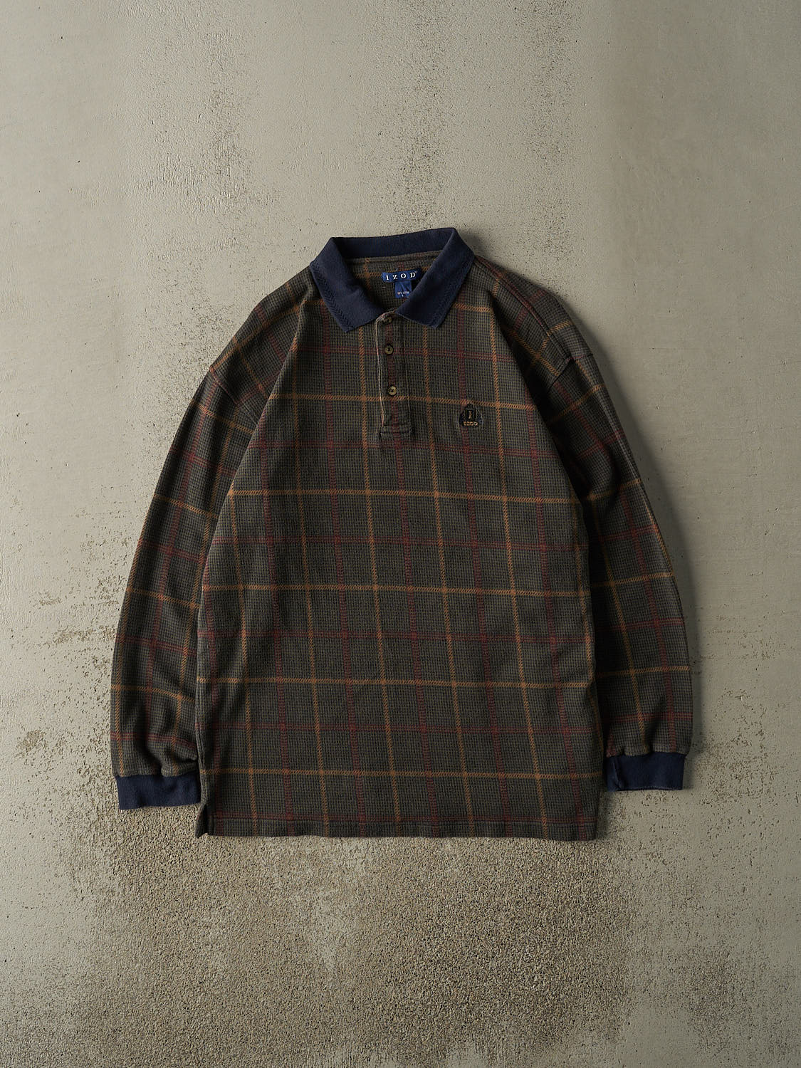 Vintage 90s Green Izod Tartan Quarter Button Long Sleeve (L/XL)