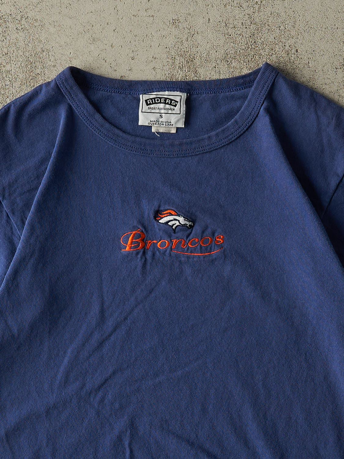 Vintage 90s Navy Blue Denver Broncos Embroidered Baby Tee (XS/S)