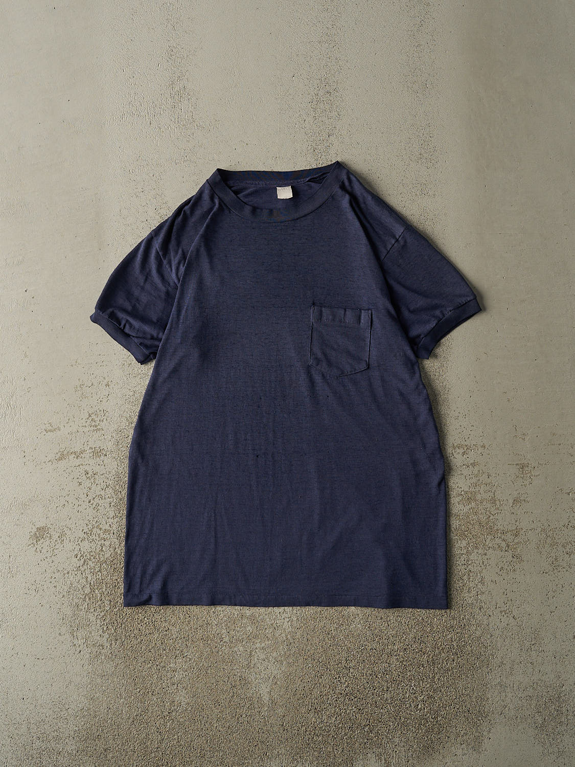 Vintage 80s Navy Blue Blank Single Stitch Pocket Tee (L/XL)