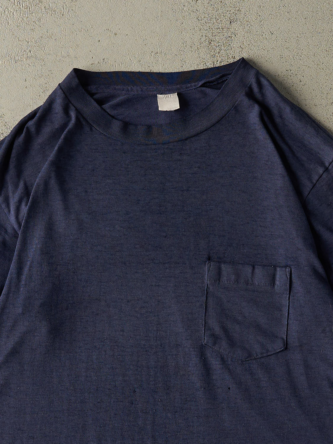 Vintage 80s Navy Blue Blank Single Stitch Pocket Tee (L/XL)