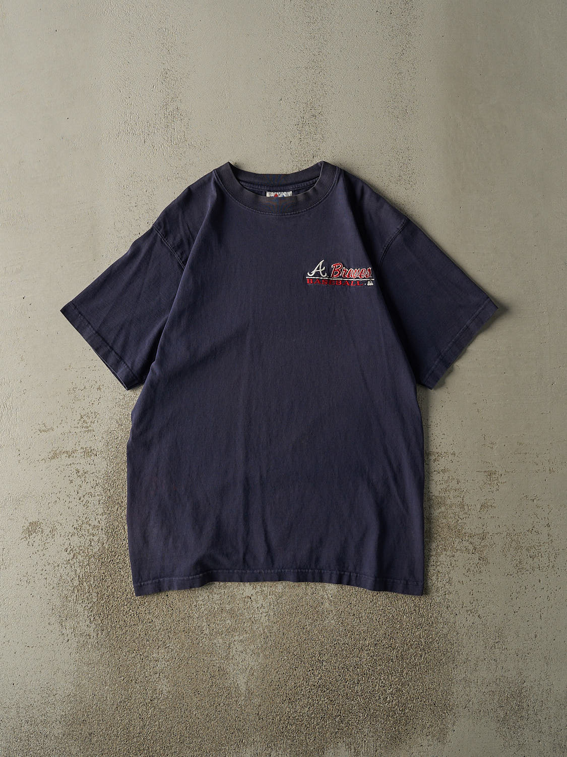 Vintage 90s Navy Blue Atlanta Braves Embroidered Tee (L/XL)