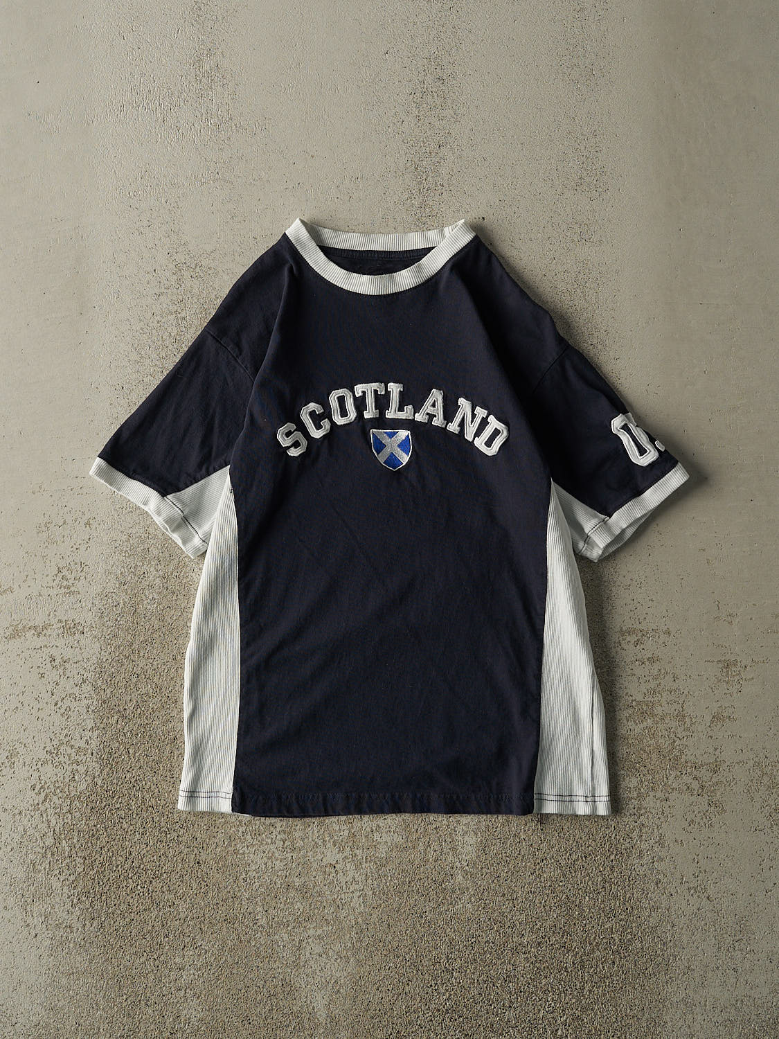 Vintage Y2K Navy Blue Scotland Embroidered Tee (S/M)