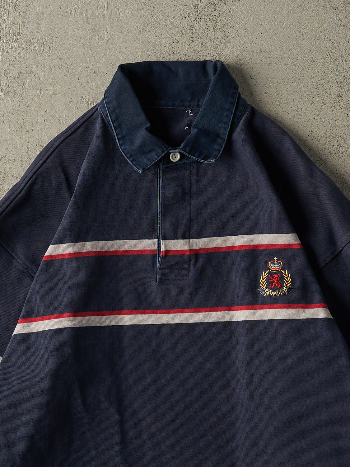 Vintage 90s Navy Blue Embroidered Rugby Long Sleeve (XL)