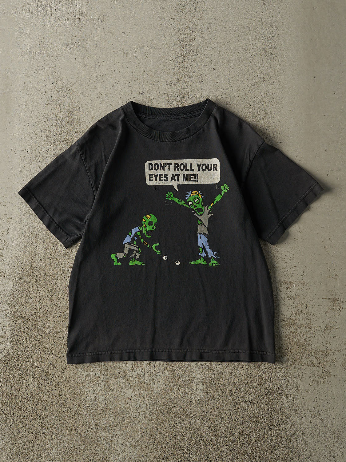 Vintage 14' Faded Black "Don't Roll Your Eyes At Me" Slogan Baby Tee (XS)