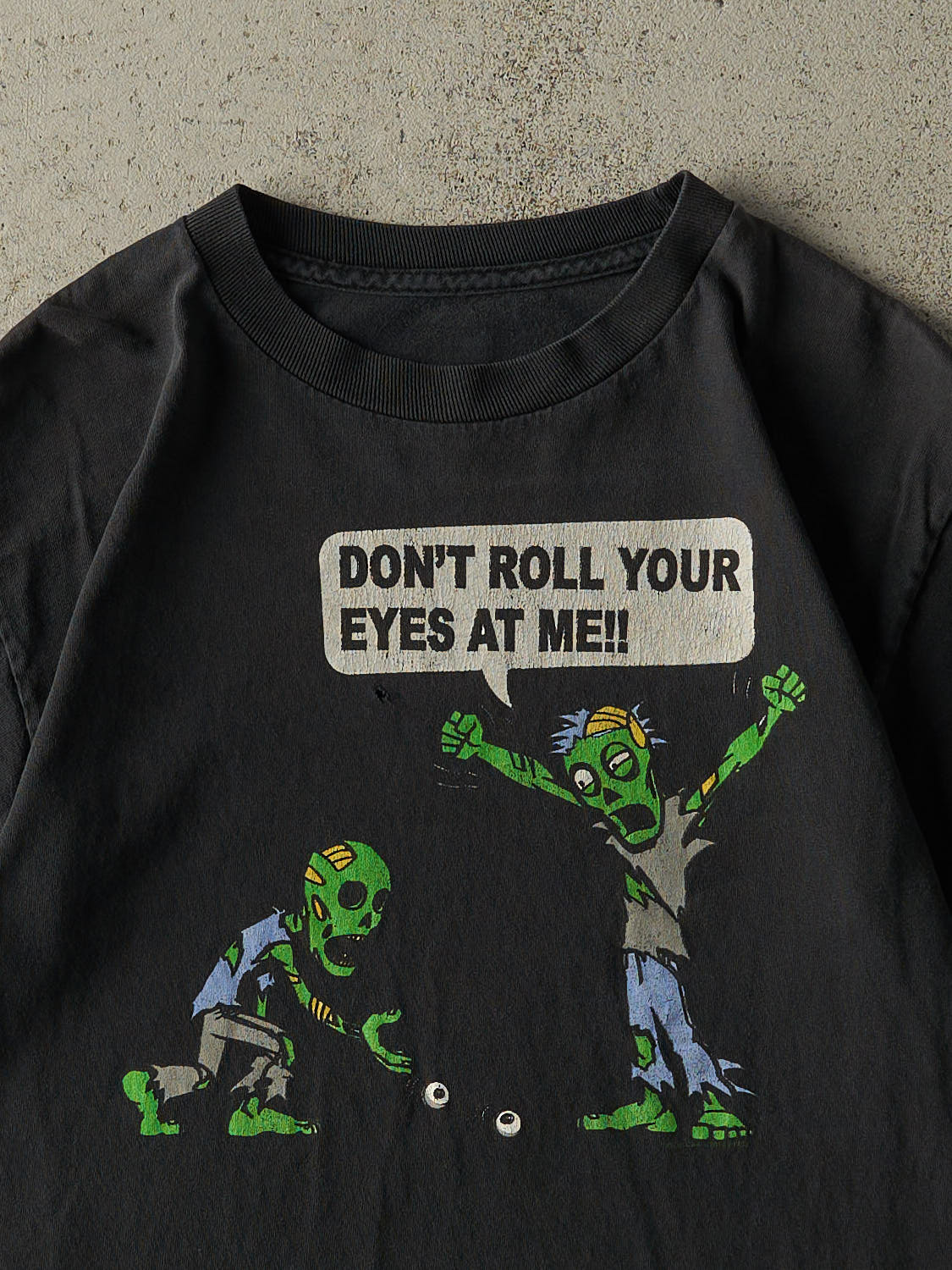 Vintage 14' Faded Black "Don't Roll Your Eyes At Me" Slogan Baby Tee (XS)