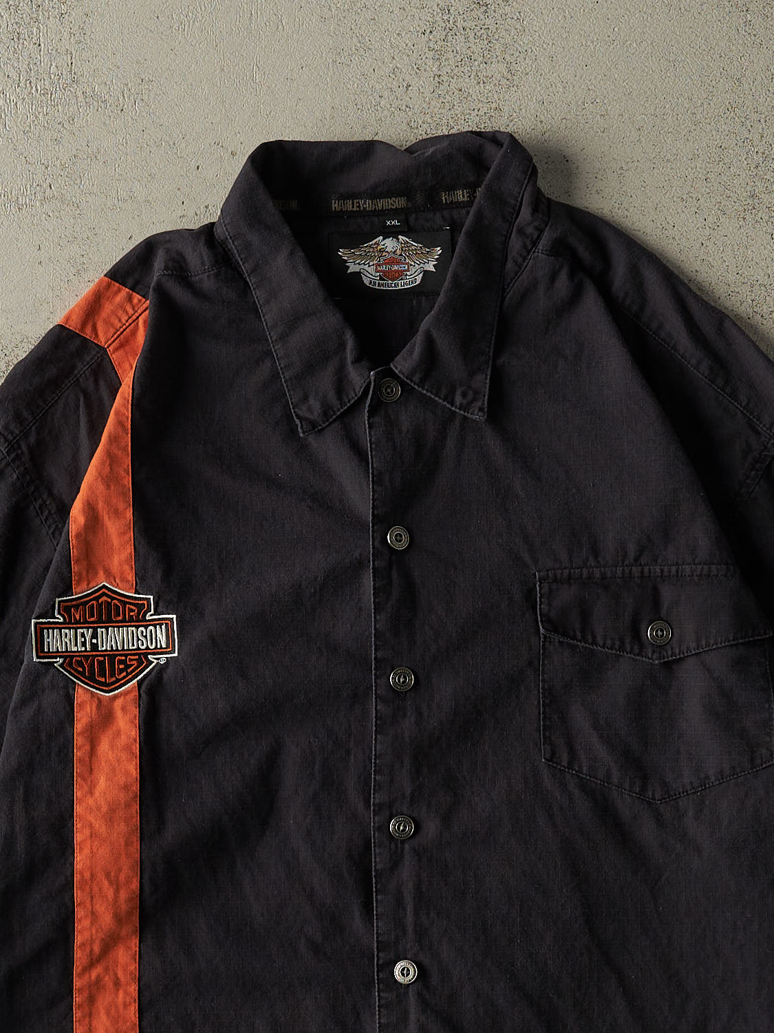 Vintage 90s Black Harley Davidson Short Sleeve Button Up (XL/XXL)