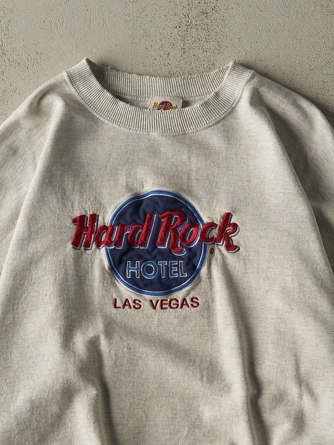 Vintage 90s Heather Grey Hard Rock Hotel Las Vegas Embroidered Crewneck (L/XL)