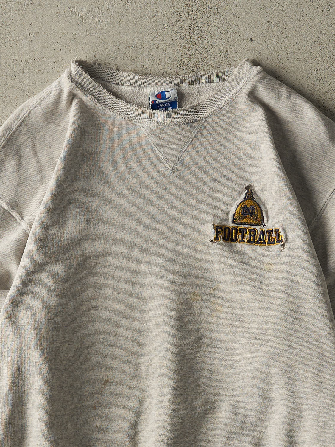 Vintage 90s Heather Grey University of Notre Dame Football Embroidered Crewneck (M)