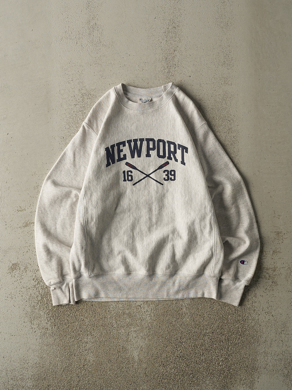 Vintage Y2K Heather Grey Newport Champion Reverse Weave Crewneck (M/L)
