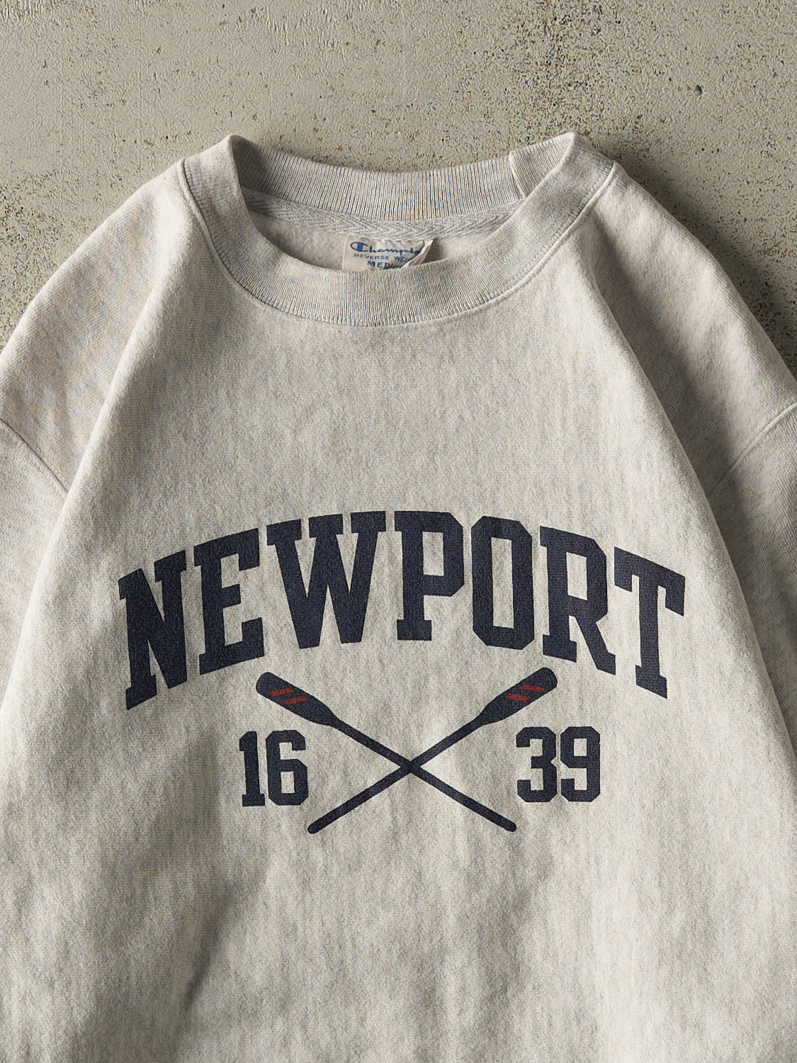 Vintage Y2K Heather Grey Newport Champion Reverse Weave Crewneck (M/L)