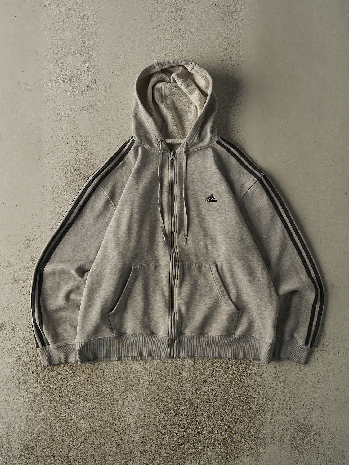 Vintage 90s Grey Adidas Embroidered Zip Up Hoodie (XL)