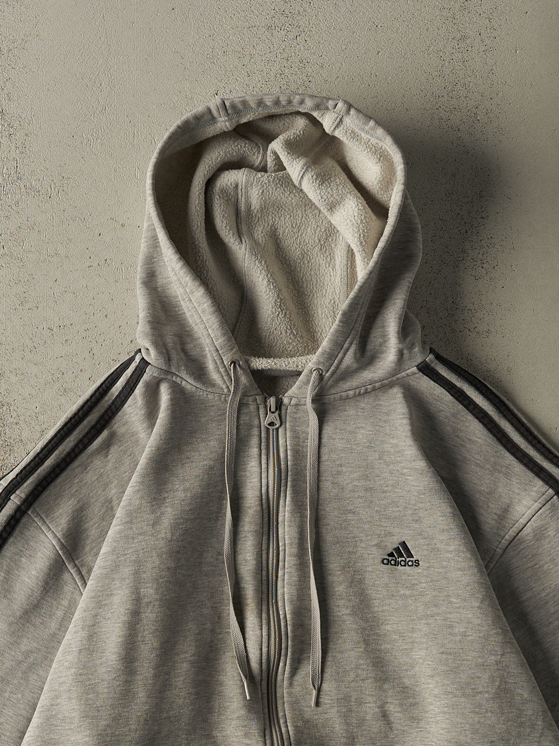 Vintage 90s Grey Adidas Embroidered Zip Up Hoodie (XL)