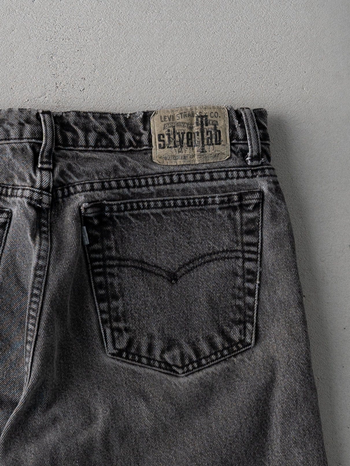 Vintage 90s Washed Black Silver Tab Levi Cut Off Denim Shorts (32)
