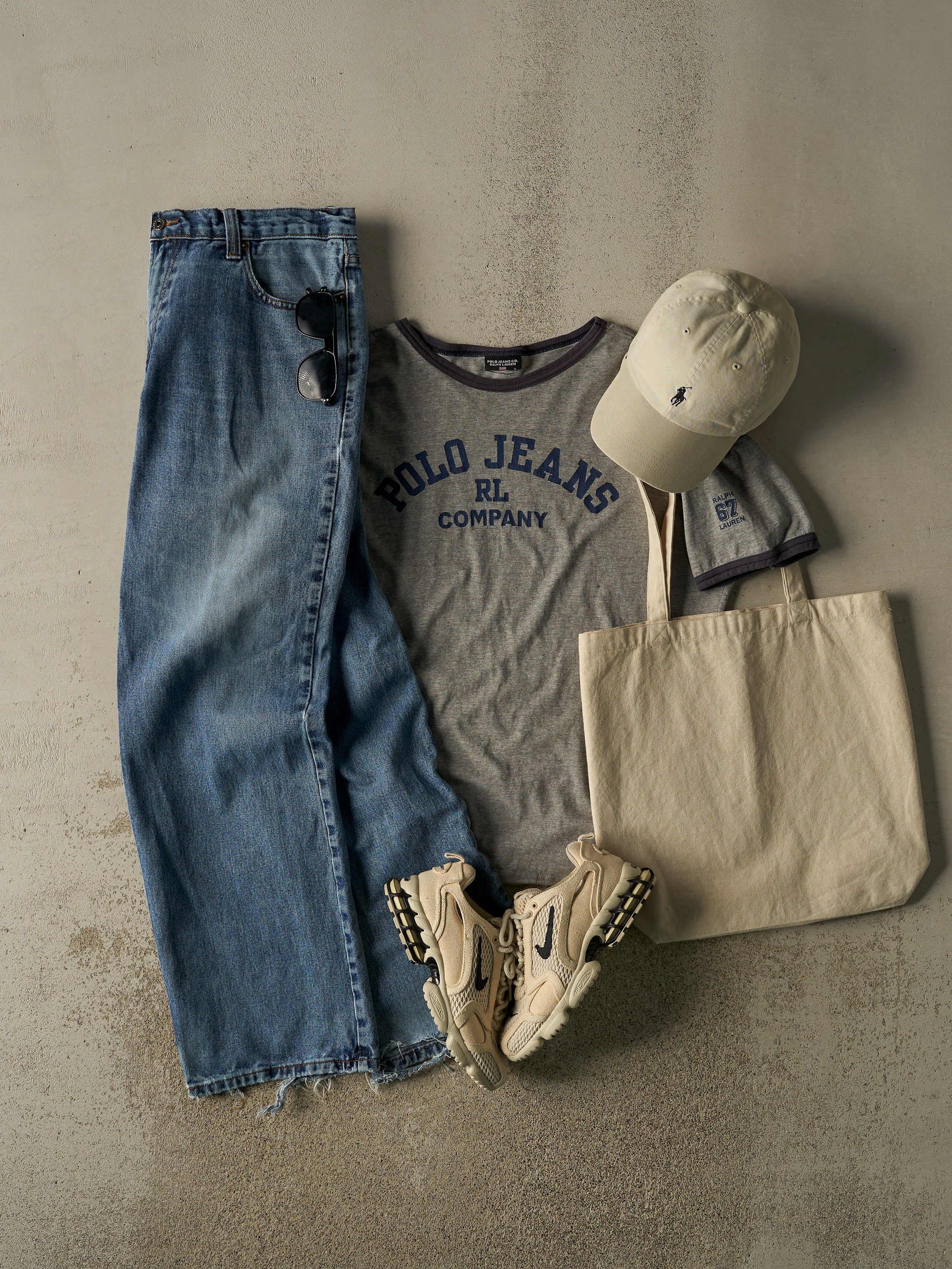 Vintage Y2K Grey Polo Jeans Tee (L)