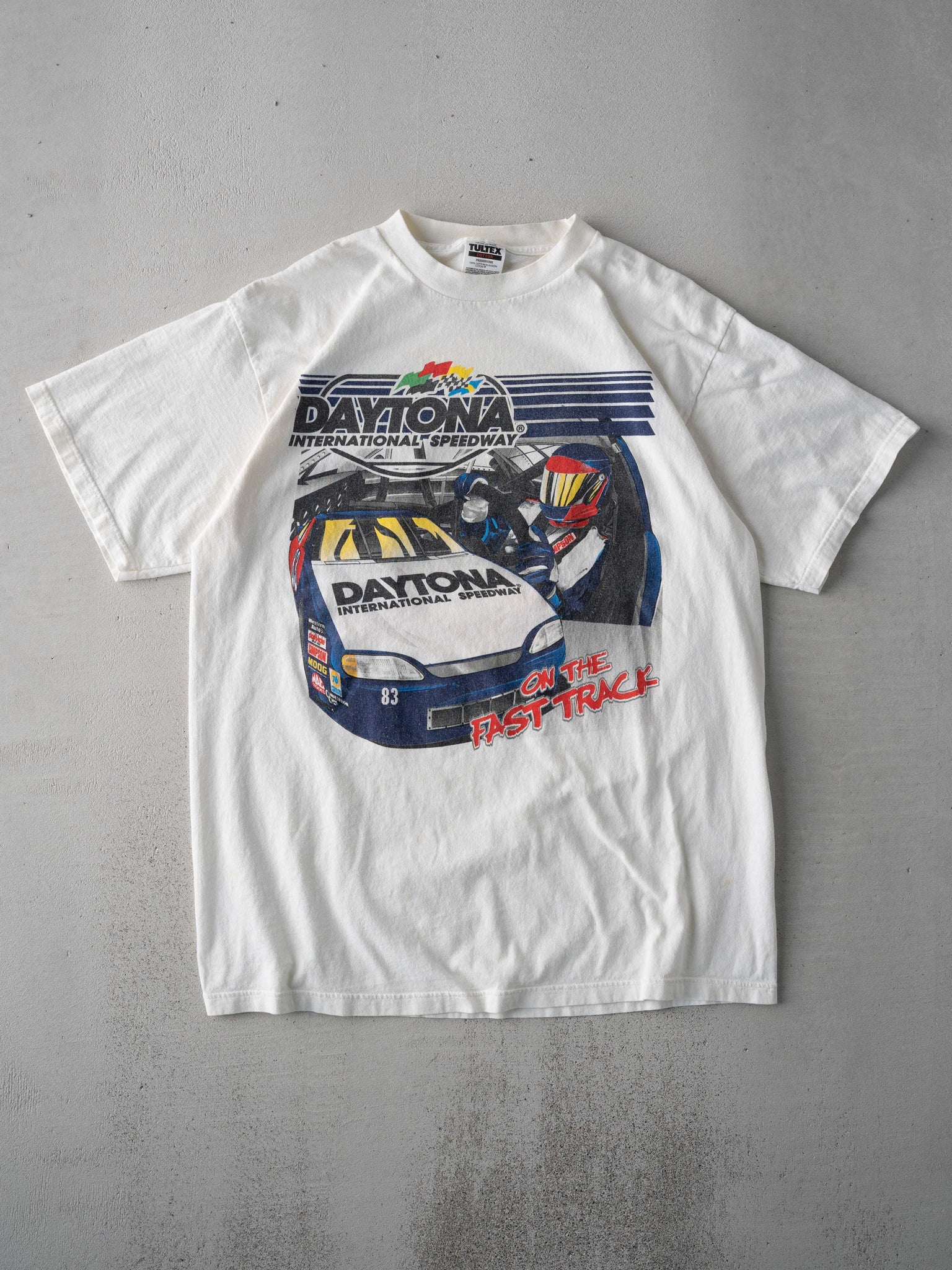 Vintage 90s White Daytona Speedway On The Fast Track Tee (M/L)