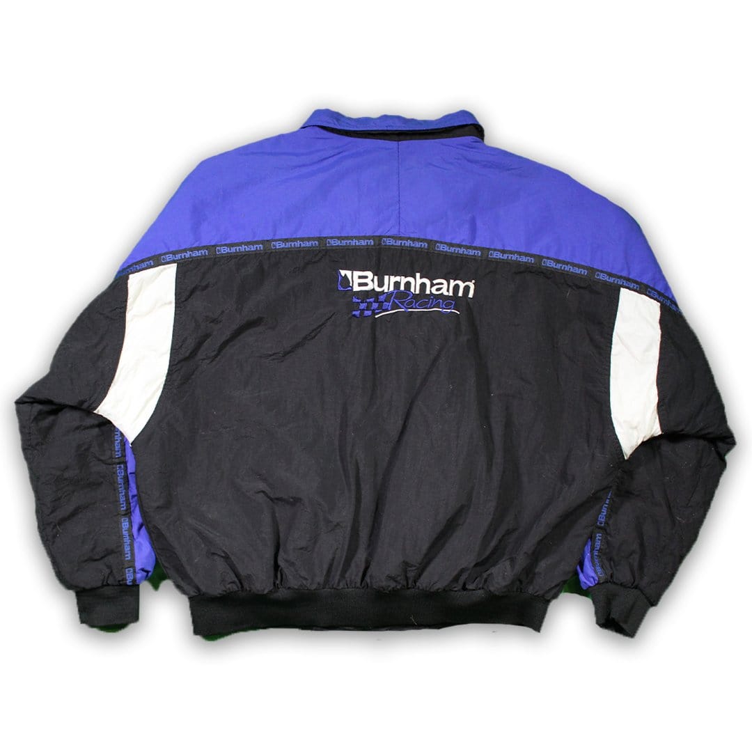 Vintage Black + Blue Burnham Racing Bomber Jacket (L) | Rebalance Vintage.
