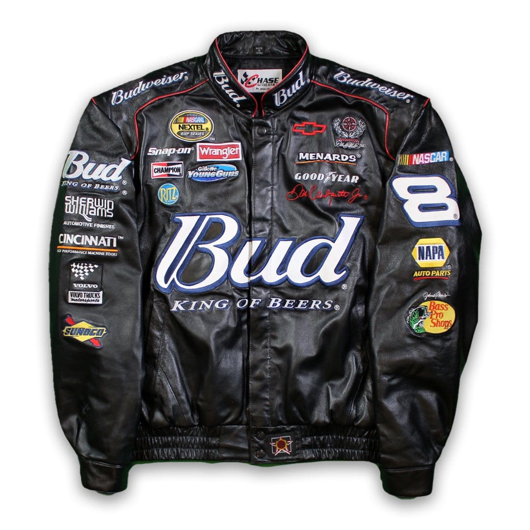 Vintage Budweiser #8 NASCAR Nextel Cup Series Leather Patch Bomber | Rebalance Vintage.