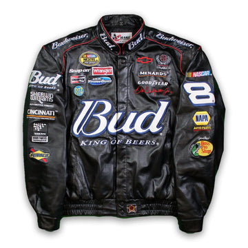 Vintage Budweiser #8 NASCAR Nextel Cup Series Leather Patch Bomber | Rebalance Vintage.