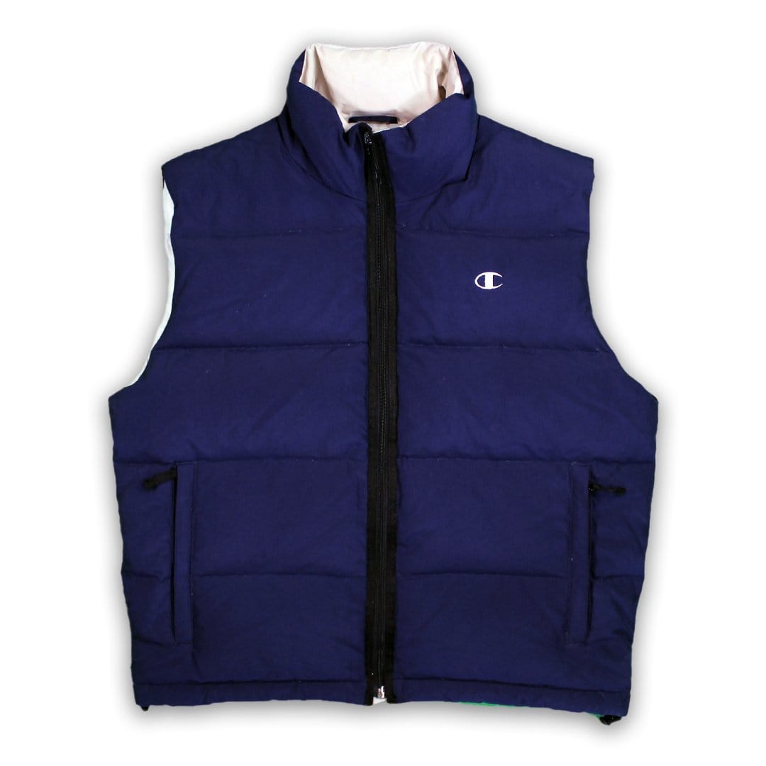 Vintage Blue + Beige Champion Puffer Vest (L) | Rebalance Vintage.