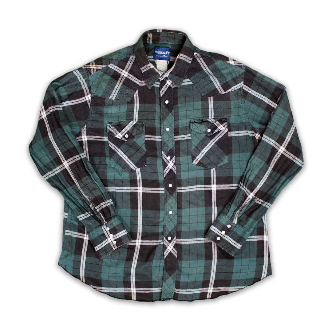 Vintage Green + Black Wrangler Plaid Button Up (L) | Rebalance Vintage.