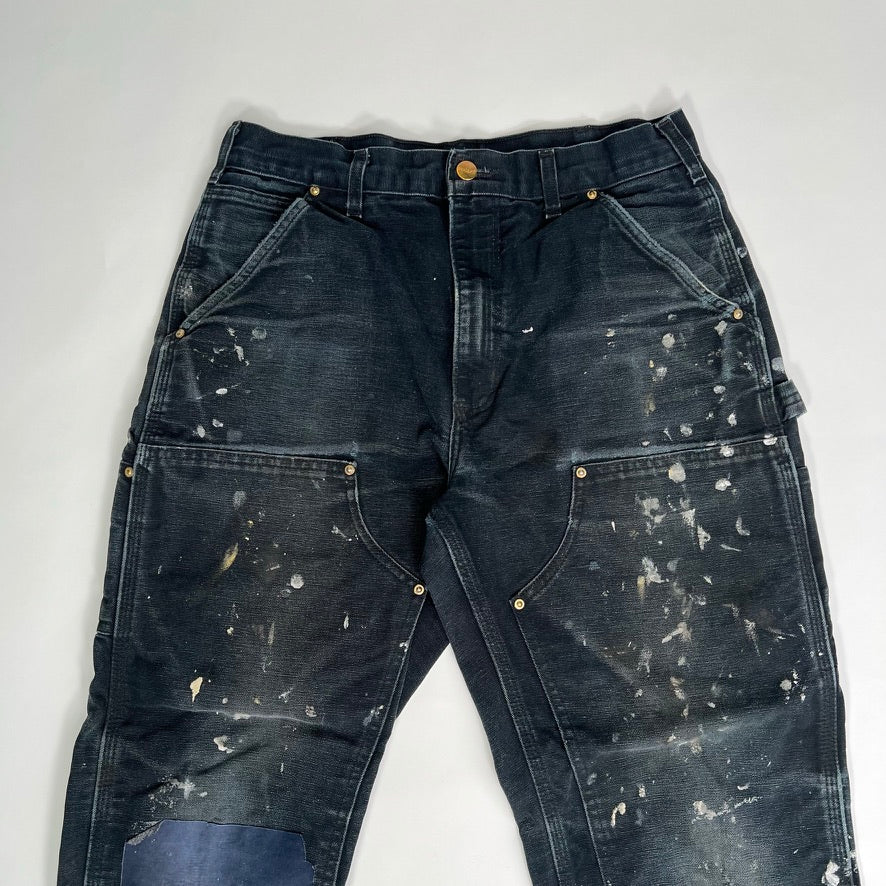 Vintage Black Carhartt Double Knee MADE IN USA Painted Cargo Pants (32 x 32) | Rebalance Vintage.
