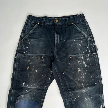 Vintage Black Carhartt Double Knee MADE IN USA Painted Cargo Pants (32 x 32) | Rebalance Vintage.
