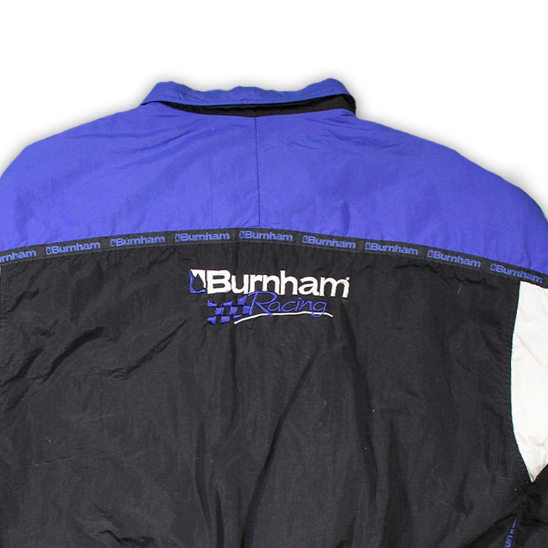 Vintage Black + Blue Burnham Racing Bomber Jacket (L) | Rebalance Vintage.