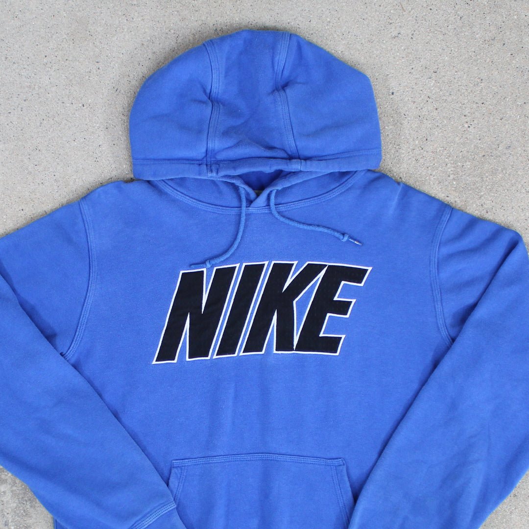 Vintage Blue Nike Block Letter Spell Out Hoodie | Rebalance Vintage.