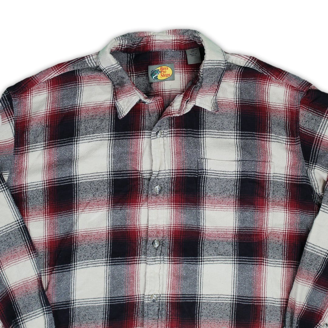 Vintage Beige, Red + Black Bass Pro Plaid Button Up | Rebalance Vintage.