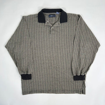 VIntage 90s Green, Black + Brown 1/4 Button Long Sleeve | Rebalance Vintage.