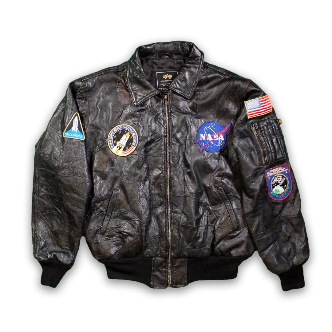 Vintage NASA Patch Leather Bomber Jacket | Rebalance Vintage.