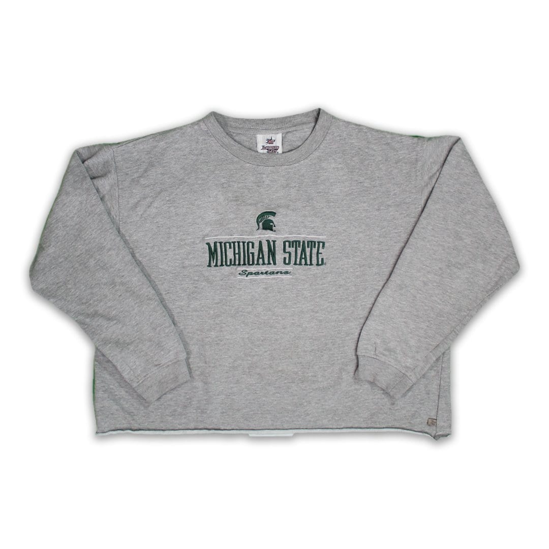 Vintage Grey Michigan State Spartans Cropped Crewneck (XL) | Rebalance Vintage.
