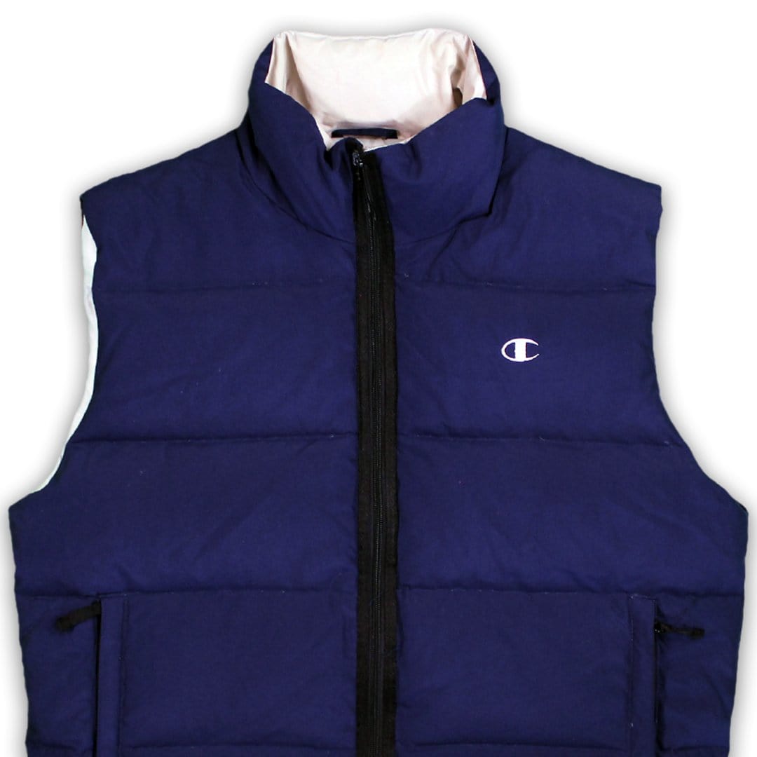 Vintage Blue + Beige Champion Puffer Vest (L) | Rebalance Vintage.