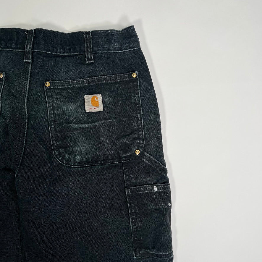 Vintage Black Carhartt Double Knee MADE IN USA Painted Cargo Pants (32 x 32) | Rebalance Vintage.