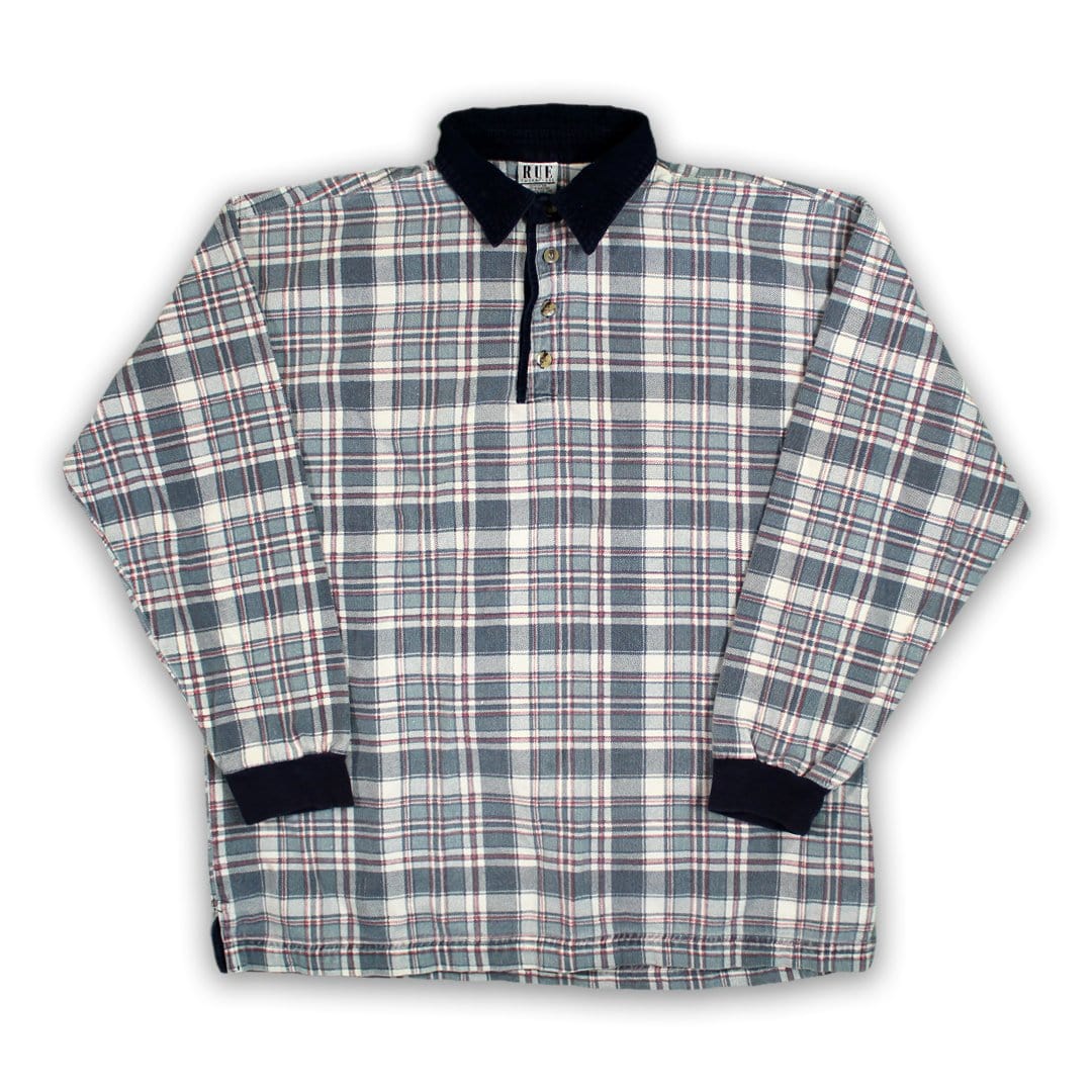 Vintage 90s Blue Plaid 1/4 Zip Button Up | Rebalance Vintage.